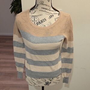 Cooperative Tan and Gray Striped Scoop Neck Sweater